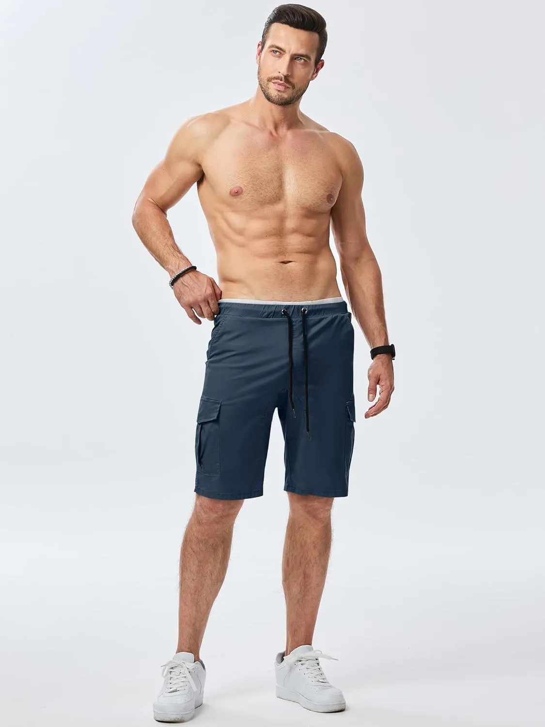 JMIERR Mens Casual Cargo Shorts - Cotton Drawstring Stretch Summer Beach Shorts Twill Chino Short with 6 Pockets