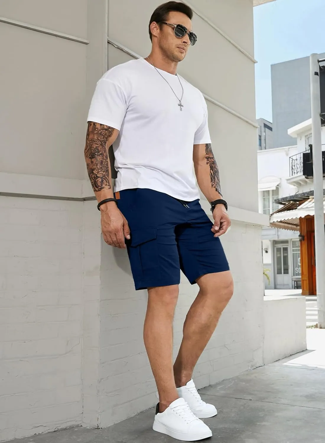 JMIERR Mens Casual Cargo Shorts - Cotton Drawstring Stretch Summer Beach Shorts Twill Chino Short with 6 Pockets