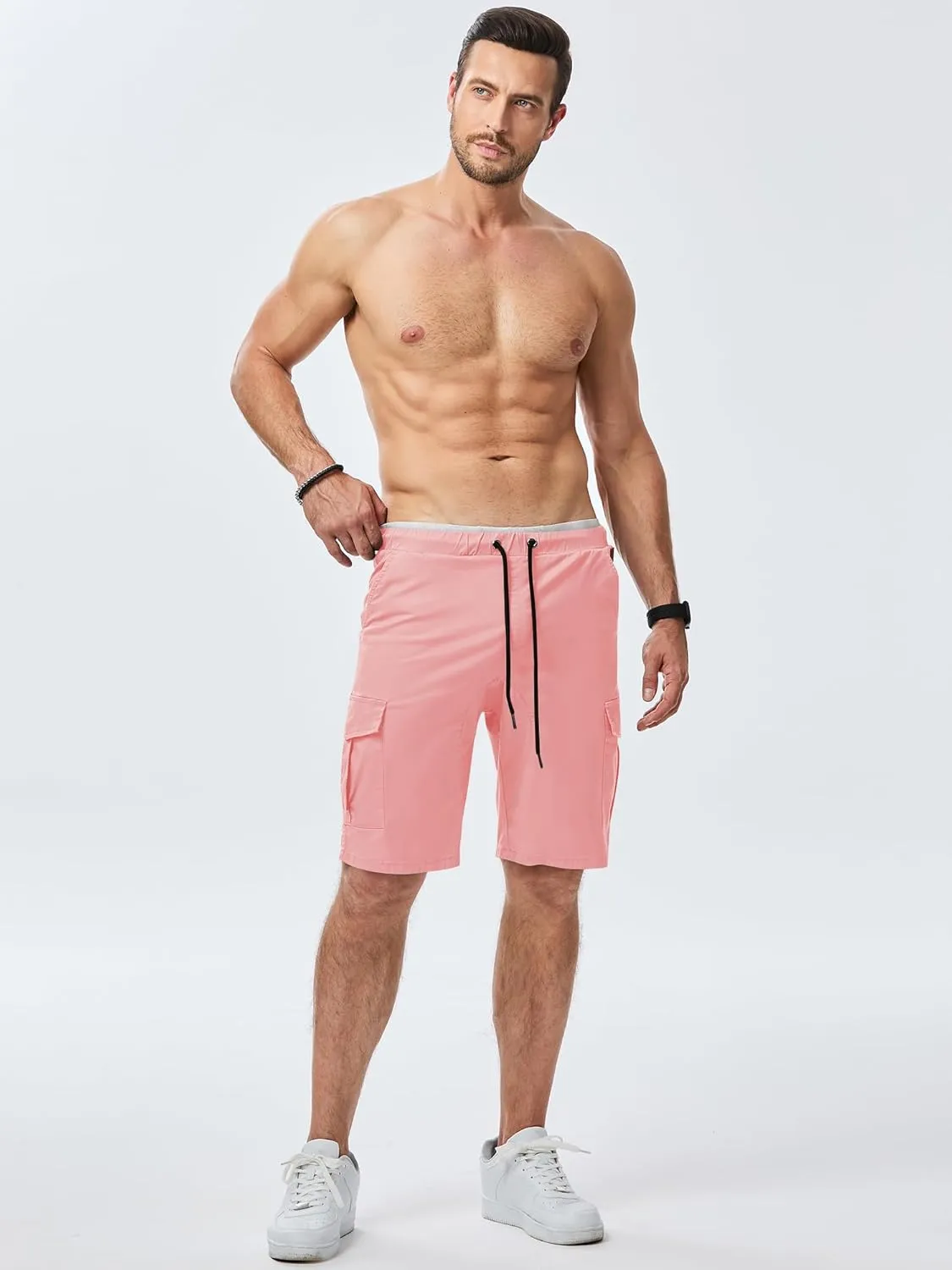 JMIERR Mens Casual Cargo Shorts - Cotton Drawstring Stretch Summer Beach Shorts Twill Chino Short with 6 Pockets