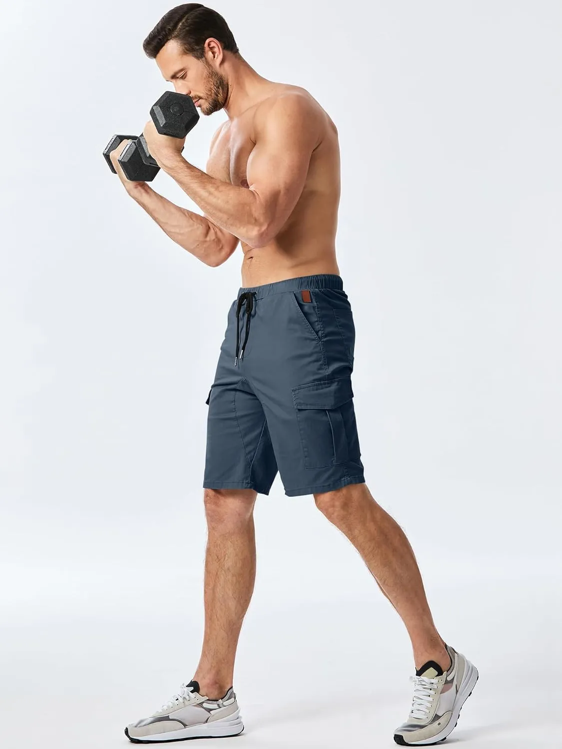 JMIERR Mens Casual Cargo Shorts - Cotton Drawstring Stretch Summer Beach Shorts Twill Chino Short with 6 Pockets