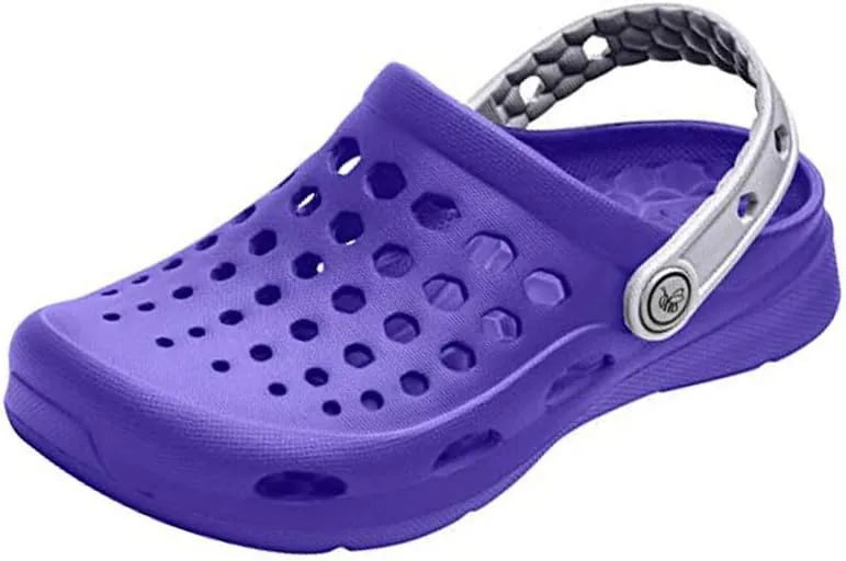 Joybees Kids Active Clog - Comfortable and Easy to Clean Slip-on Water Shoes for Girls and Boys - Violet/Silver - Children's Size 8/Children's Size 9