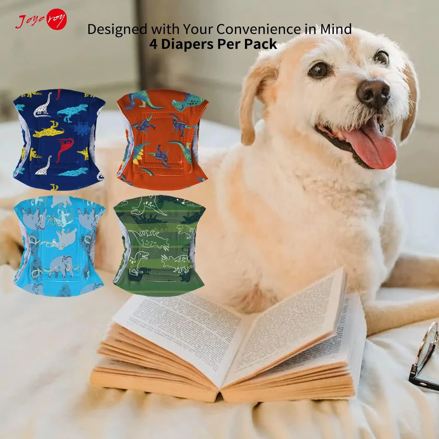 Joyo roy 4PCS Reusable Dog Diapers Male Washable Dog Diapers Doggie Diapers Puppy Diapers Male Doggie Diapers for Male Escape Proof Dog Diapers Dog Diapers Male Dogs Small Dog Diapers XS