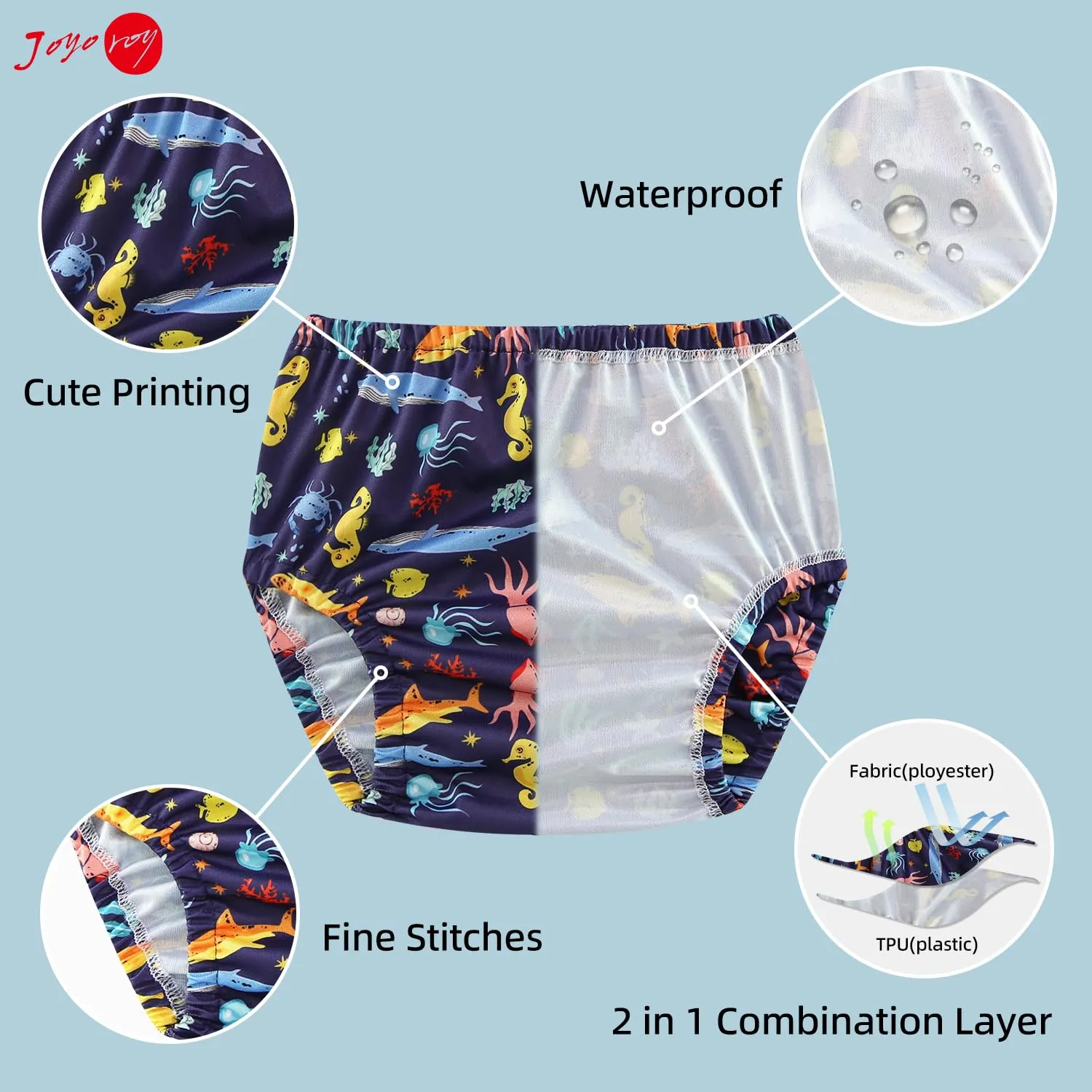 Joyo roy 6Pcs Cloth Diaper Cover Waterproof Plastic Training Pants for Toddlers Reusable Diaper Covers for Boys Leak Proof Rubber Underwear for Potty Training Plastic Underwear for Toddlers 4T