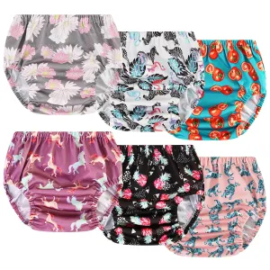 Joyo roy 6Pcs Waterproof Cloth Diaper Cover Reusable Plastic Training Pants for Toddlers Plastic Diaper Covers for Baby Girls Leak Proof Rubber Pants for Potty Training Covers for Cloth Diapers 6T