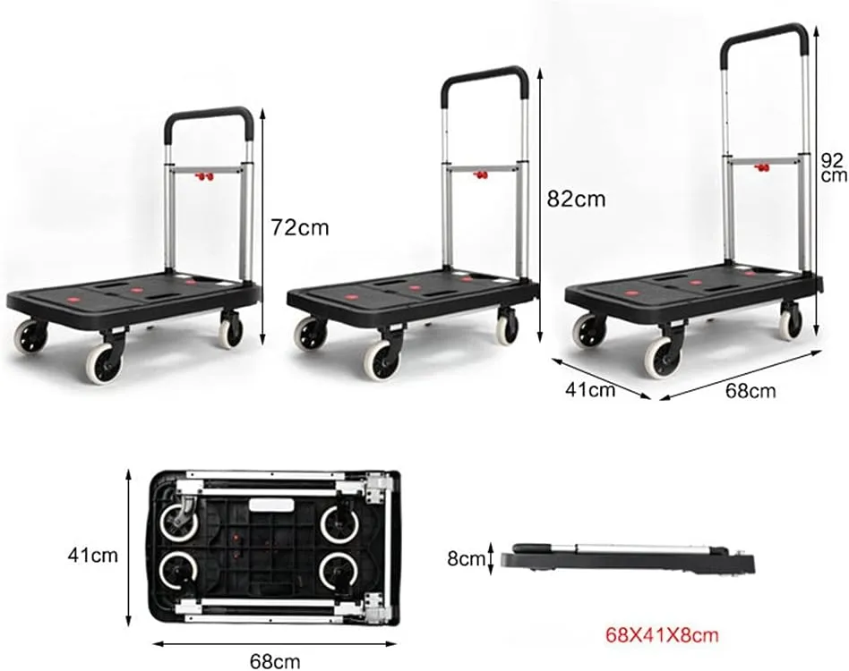 JSEIAJB Folding Flatbed Cart, Four-Wheeled Pull Cargo, Portable Trolley Truck with 330 Lbs Weight Capacity(D)