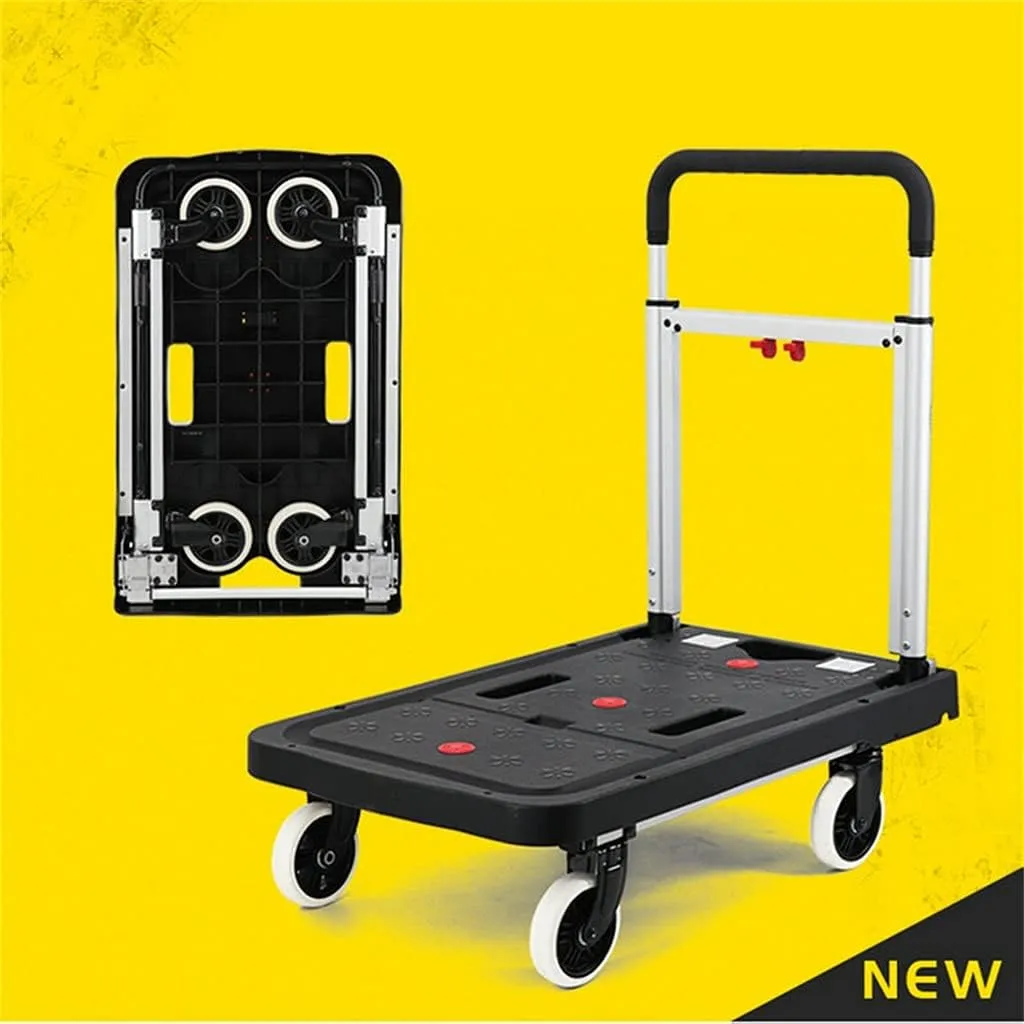 JSEIAJB Folding Flatbed Cart, Four-Wheeled Pull Cargo, Portable Trolley Truck with 330 Lbs Weight Capacity(D)