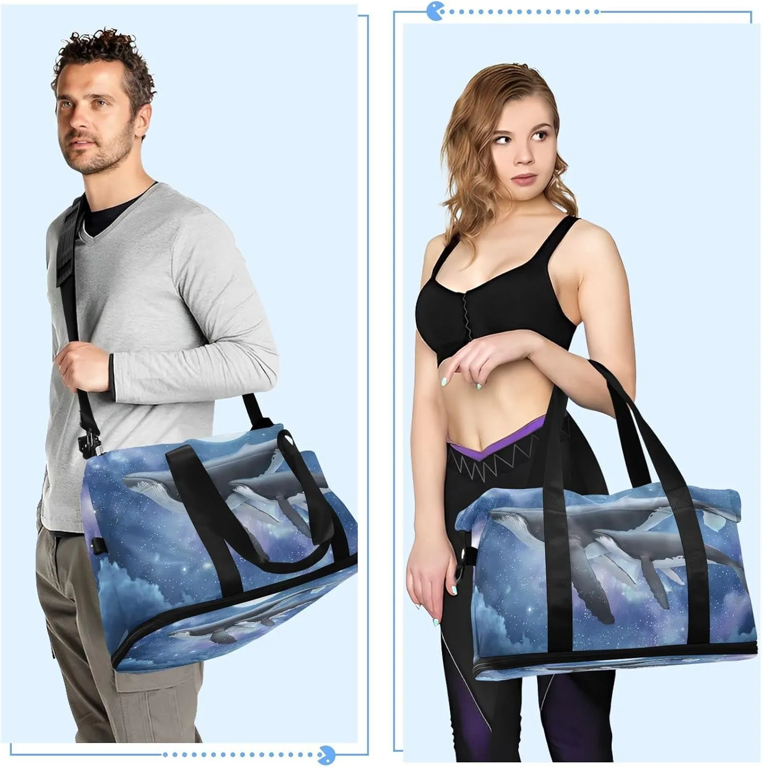 JSTEL Sport Tote Bag for Women,Gym Bag Pattern Duffle Bag with Shoe Compartment and Wet Pocket,Ladies Beach Bag Overnight Bag