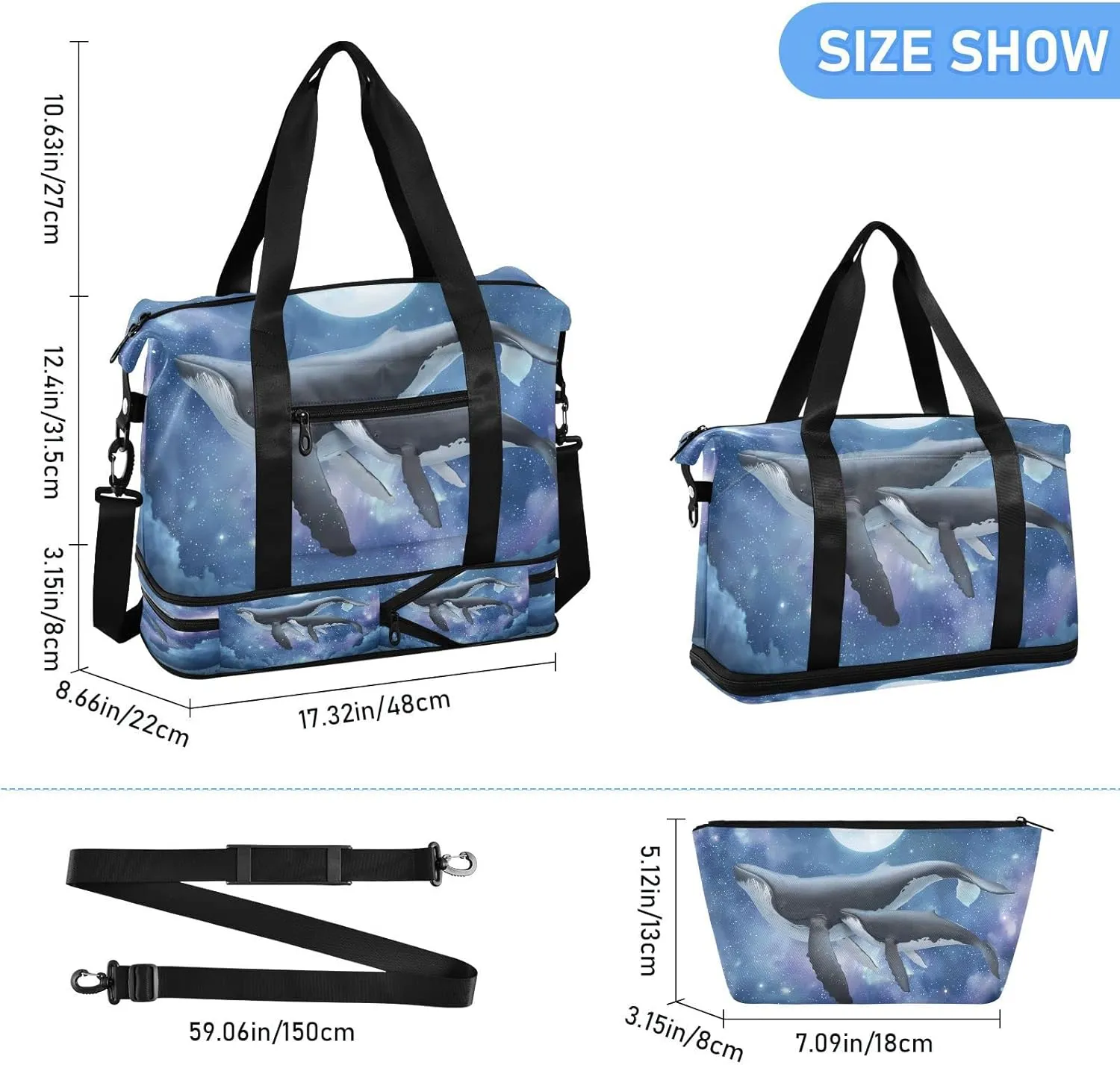 JSTEL Sport Tote Bag for Women,Gym Bag Pattern Duffle Bag with Shoe Compartment and Wet Pocket,Ladies Beach Bag Overnight Bag