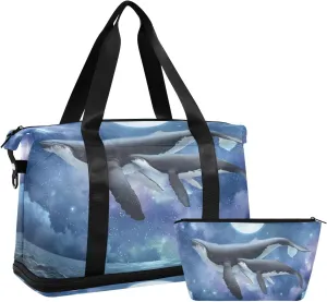 JSTEL Sport Tote Bag for Women,Gym Bag Pattern Duffle Bag with Shoe Compartment and Wet Pocket,Ladies Beach Bag Overnight Bag