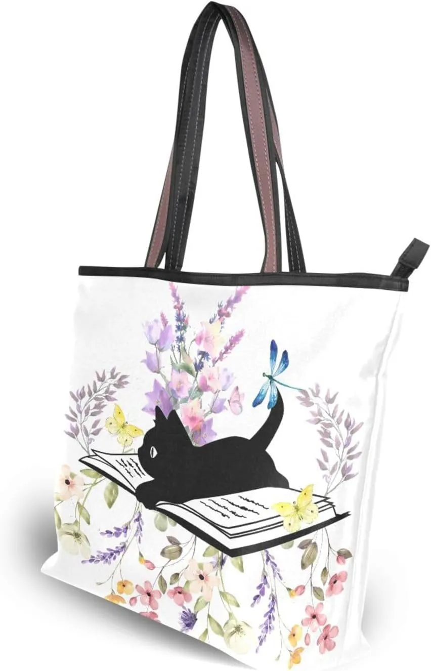 JSTEL Tote Bag for Women with Zipper,Polyester Tote Purse Holiday Tote Bag Work Handbag Women Gift