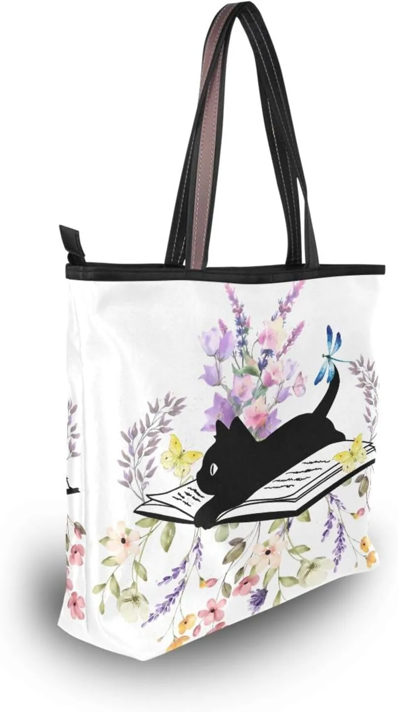JSTEL Tote Bag for Women with Zipper,Polyester Tote Purse Holiday Tote Bag Work Handbag Women Gift
