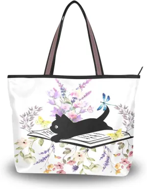 JSTEL Tote Bag for Women with Zipper,Polyester Tote Purse Holiday Tote Bag Work Handbag Women Gift