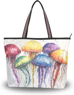 JSTEL Tote Bag for Women with Zipper,Polyester Tote Purse Holiday Tote Bag Work Handbag Women Gift