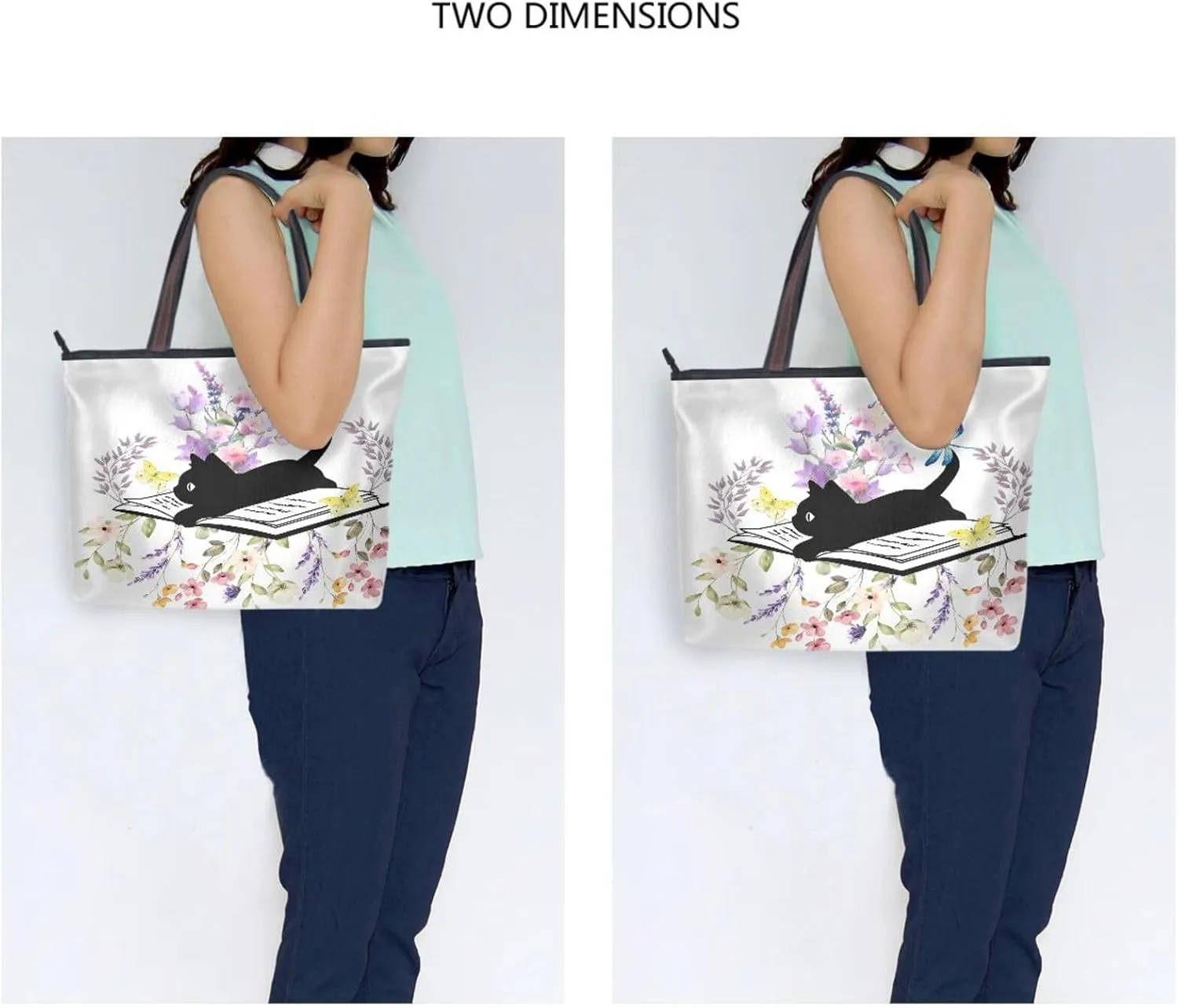 JSTEL Tote Bag for Women with Zipper,Polyester Tote Purse Holiday Tote Bag Work Handbag Women Gift