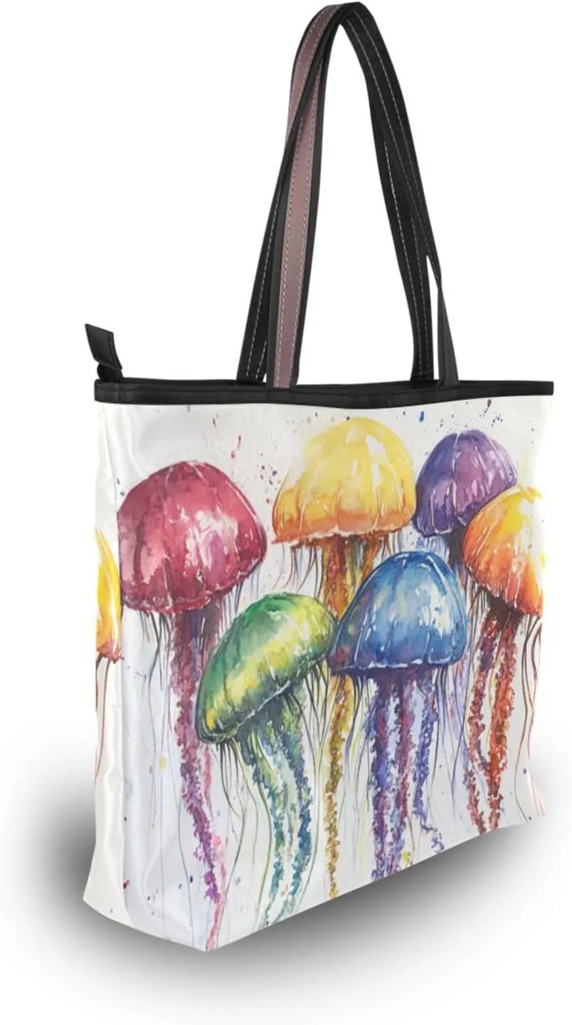 JSTEL Tote Bag for Women with Zipper,Polyester Tote Purse Holiday Tote Bag Work Handbag Women Gift