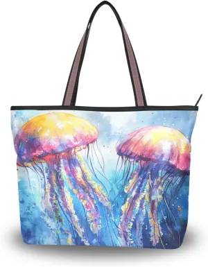 JSTEL Tote Bag for Women with Zipper,Polyester Tote Purse Holiday Tote Bag Work Handbag Women Gift