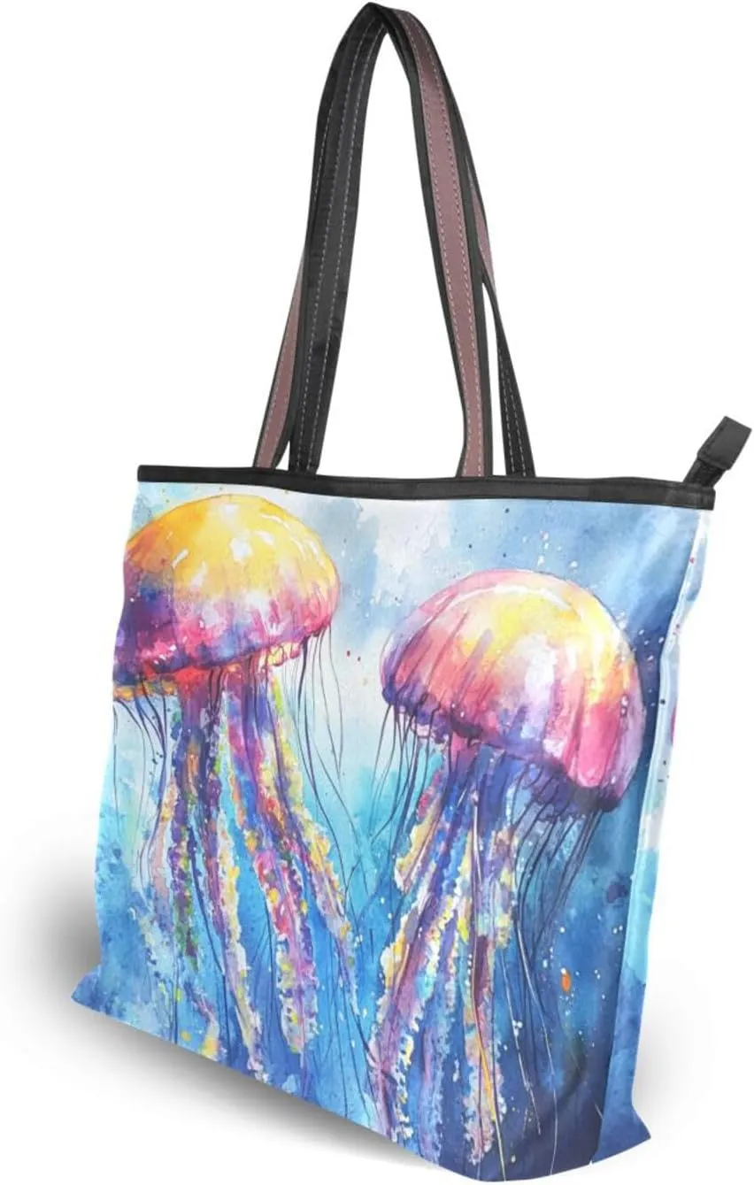 JSTEL Tote Bag for Women with Zipper,Polyester Tote Purse Holiday Tote Bag Work Handbag Women Gift