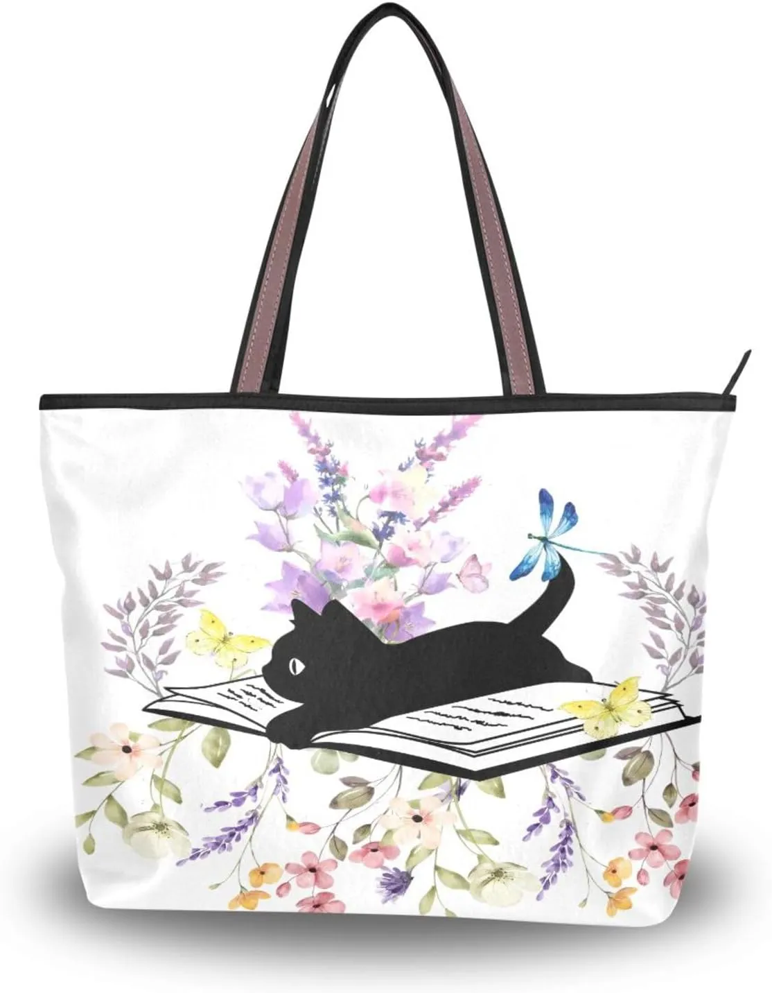 JSTEL Tote Bag for Women with Zipper,Polyester Tote Purse Holiday Tote Bag Work Handbag Women Gift
