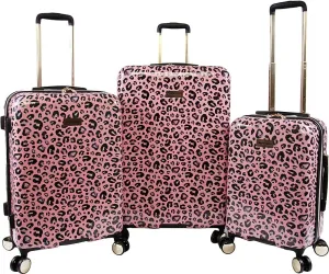 Juicy Couture Women's Jane 3-Piece Hardside Spinner Luggage Set, Telescoping Handles, Pink Leopard, One Size