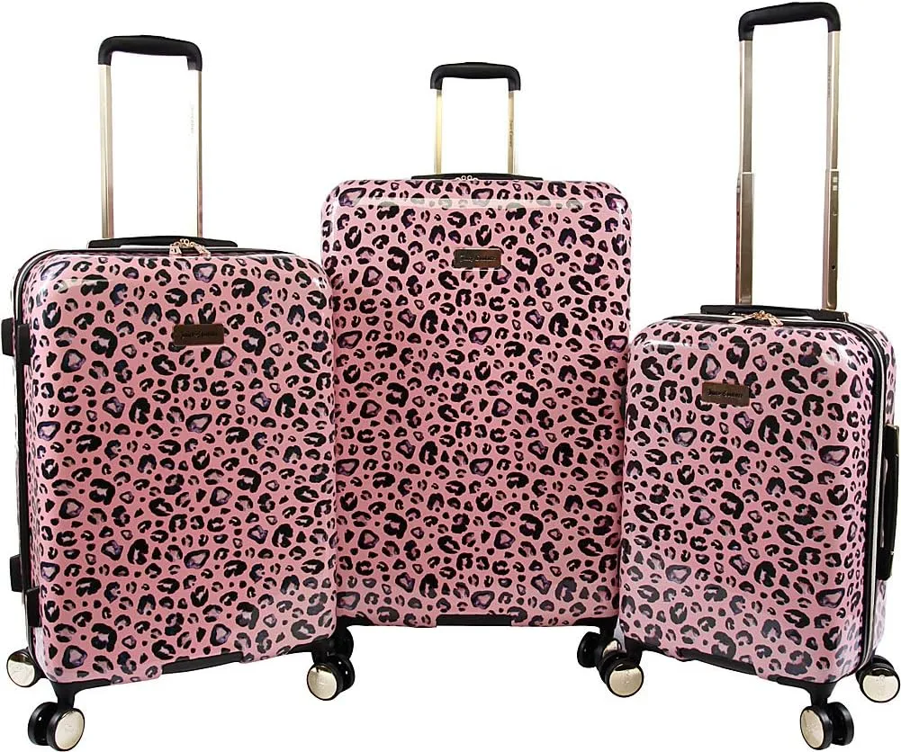 Juicy Couture Women's Jane 3-Piece Hardside Spinner Luggage Set, Telescoping Handles, Pink Leopard, One Size