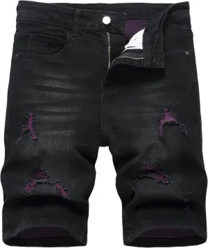 JUNBAOSS Men's Slim Fit Stretch Denim Shorts Ripped Skinny Jean Shorts for Men,Fashion Straight Comfort Flex Waist Short
