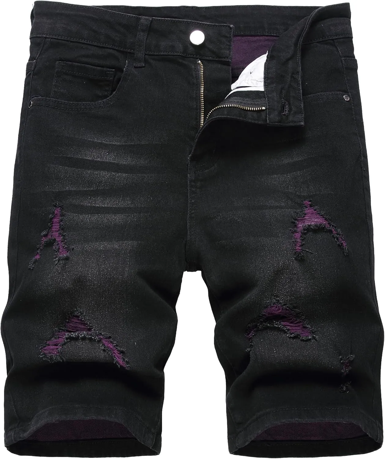 JUNBAOSS Men's Slim Fit Stretch Denim Shorts Ripped Skinny Jean Shorts for Men,Fashion Straight Comfort Flex Waist Short