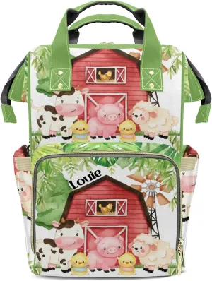 Jungle House Animals Cow Sheep Pig Personalized Large Capacity Diaper Bags,Custom Name Backpack Casual Daypack Bag Nappy Bag Gifts