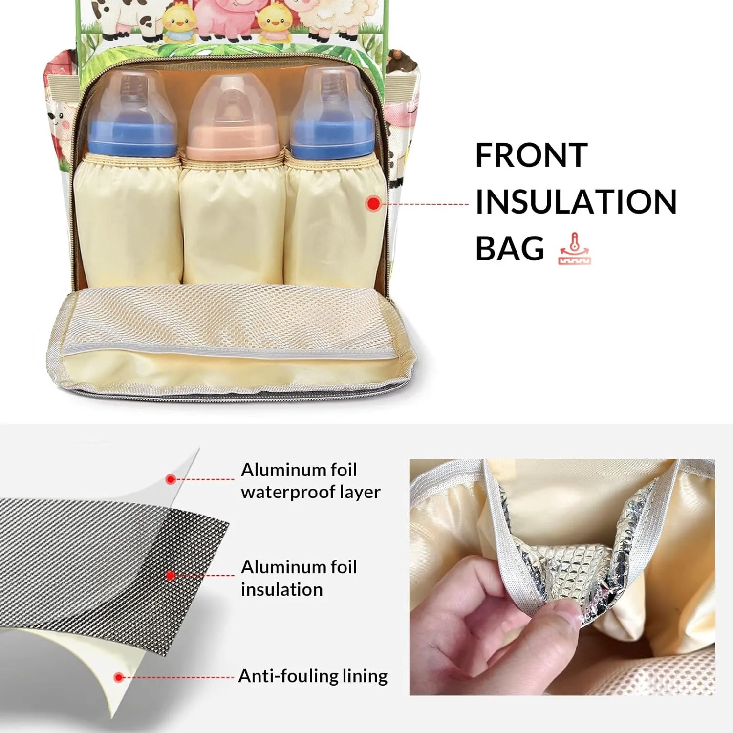 Jungle House Animals Cow Sheep Pig Personalized Large Capacity Diaper Bags,Custom Name Backpack Casual Daypack Bag Nappy Bag Gifts