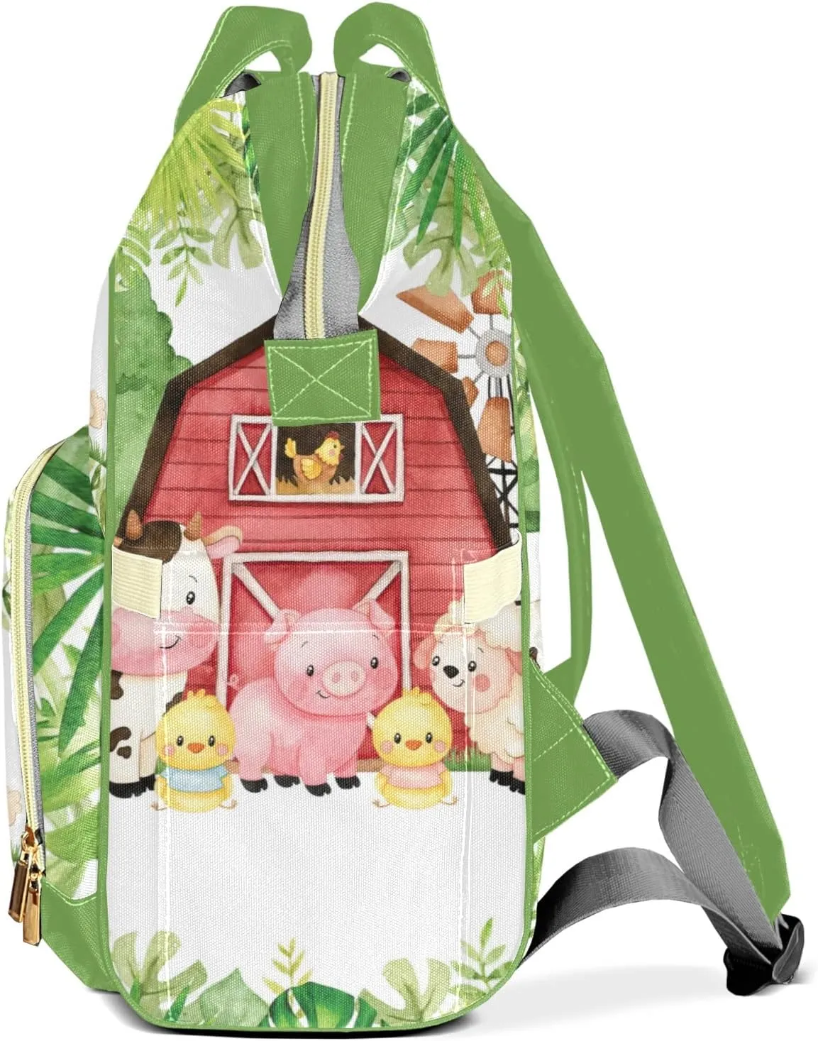 Jungle House Animals Cow Sheep Pig Personalized Large Capacity Diaper Bags,Custom Name Backpack Casual Daypack Bag Nappy Bag Gifts