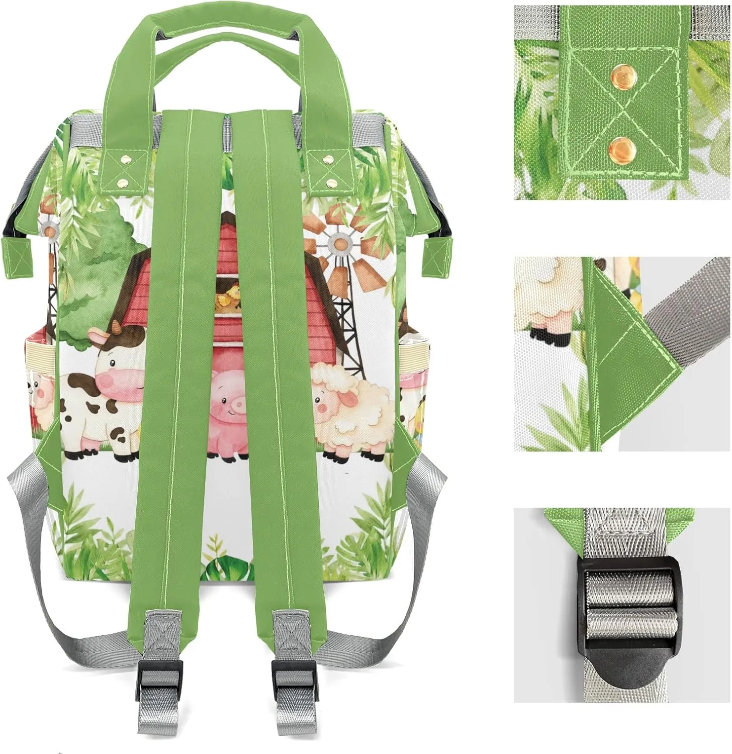 Jungle House Animals Cow Sheep Pig Personalized Large Capacity Diaper Bags,Custom Name Backpack Casual Daypack Bag Nappy Bag Gifts