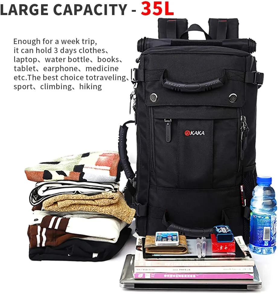 KAKA Travel Backpack,Carry-On Bag Water Resistant Flight Approved Weekender duffle backpack Rucksack Daypack for Men Women (Black)