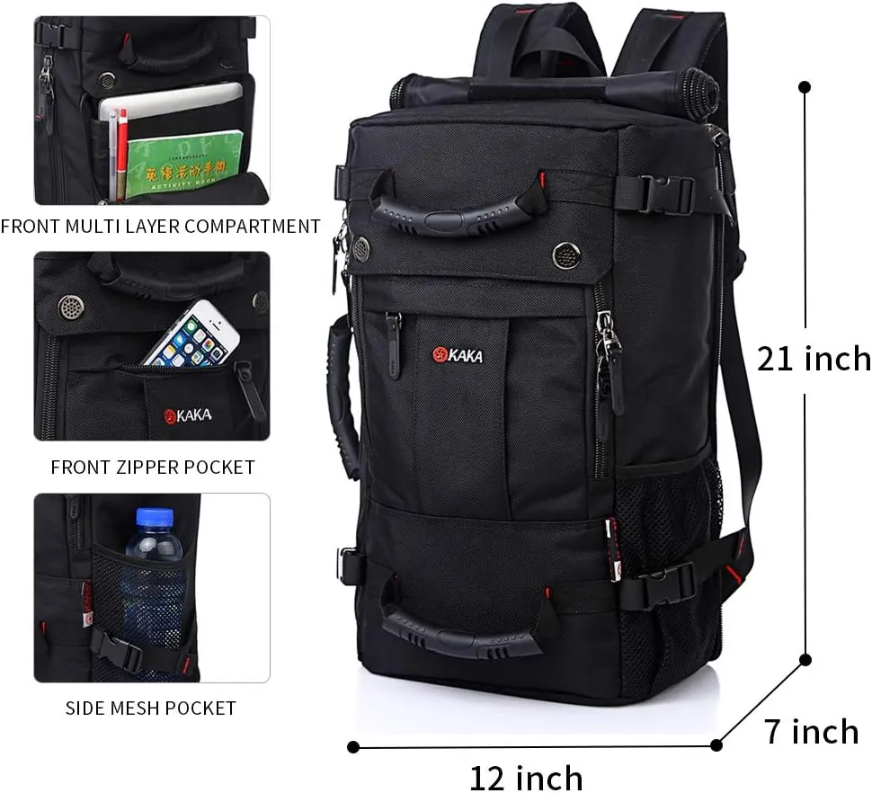 KAKA Travel Backpack,Carry-On Bag Water Resistant Flight Approved Weekender duffle backpack Rucksack Daypack for Men Women (Black)