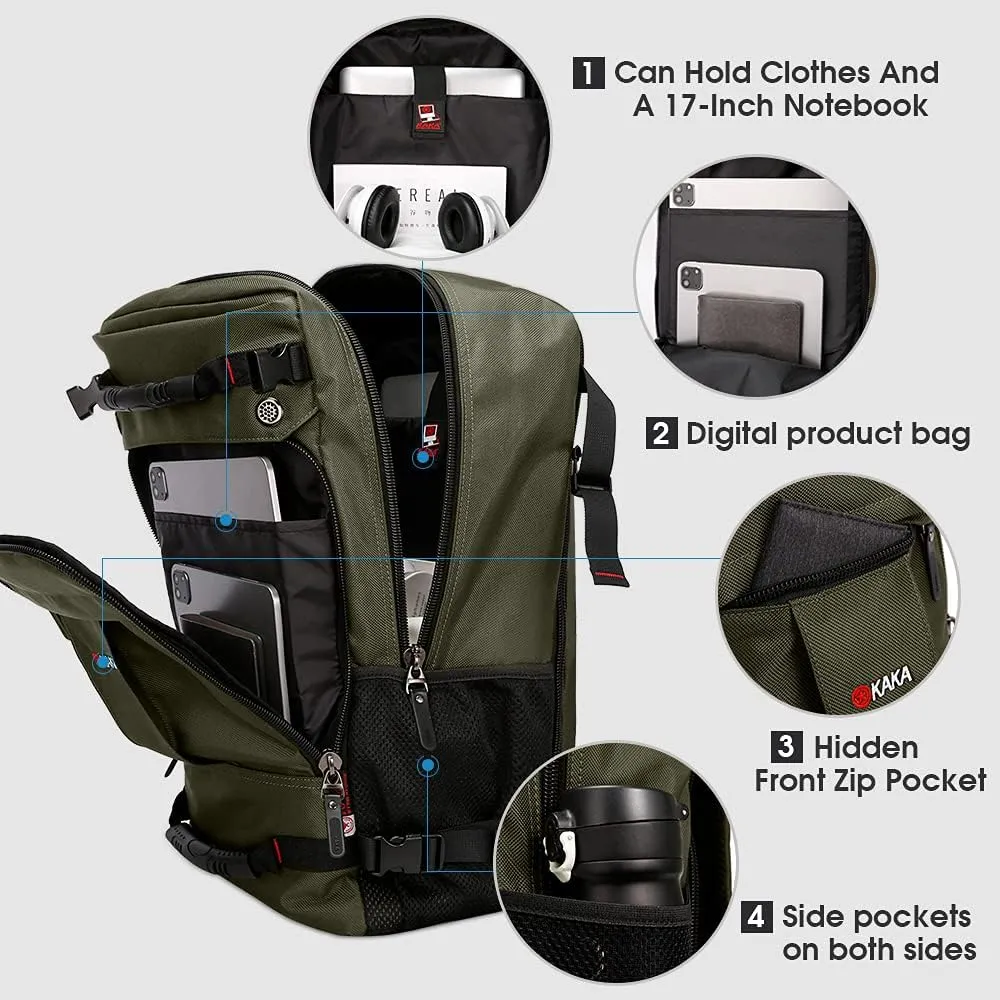 KAKA Travel Backpack,Carry-On Bag Water Resistant Flight Approved Weekender duffle backpack Rucksack Daypack for Men Women (Green upgrade)