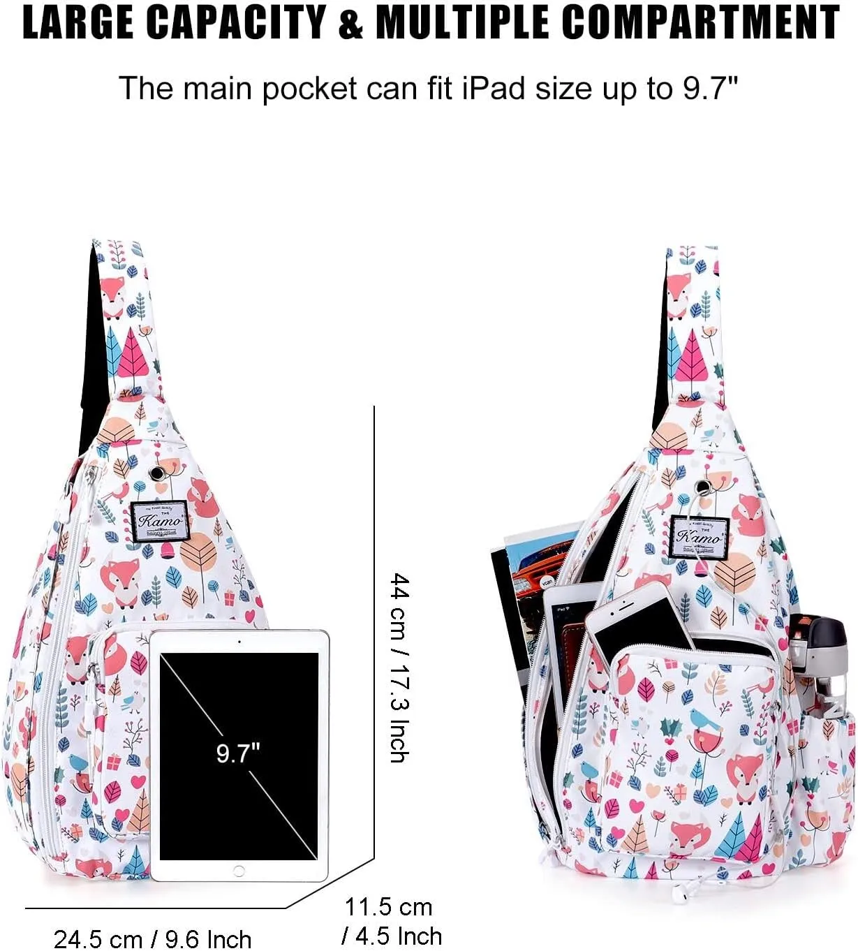 Kamo Sling Backpack Chest Shoulder Bag Crossbody Cycling Travel Hiking Daypack for Men Women With Earphone Hole