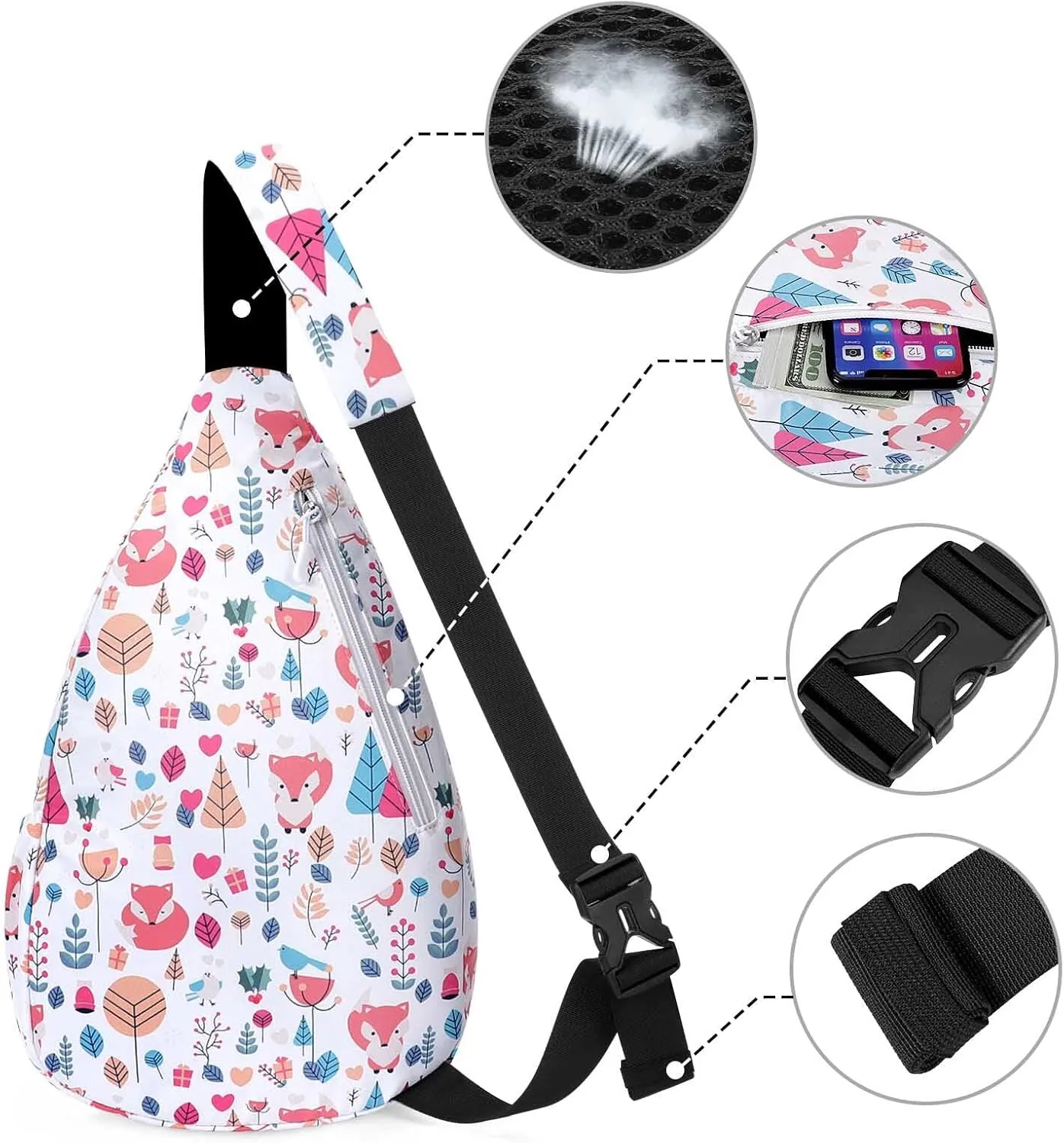 Kamo Sling Backpack Chest Shoulder Bag Crossbody Cycling Travel Hiking Daypack for Men Women With Earphone Hole