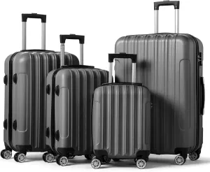 Karl home 4 Piece Luggage Sets, Travel Suitcase, Large Capacity Lightweight Luggage Sets with TSA Lock & Spinner Wheels, for Business, Travel, School Starts (16"/20"/24"/28"), Dark Gray