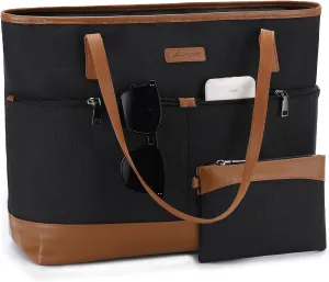 Kasqo Laptop Tote Bag for Women, 15.6" Water Resistant Shockproof Large Shoulder Work Teacher Bag with Luggage Sleeve
