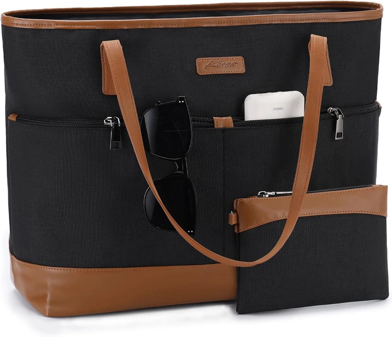 Kasqo Laptop Tote Bag for Women, 15.6" Water Resistant Shockproof Large Shoulder Work Teacher Bag with Luggage Sleeve