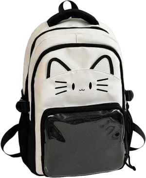 Kawaii Cat Ita Bag Backpack with Pin Badge Display Stylish Travel Bag for Women, Lightweight Design for Fashion Lovers (Black)