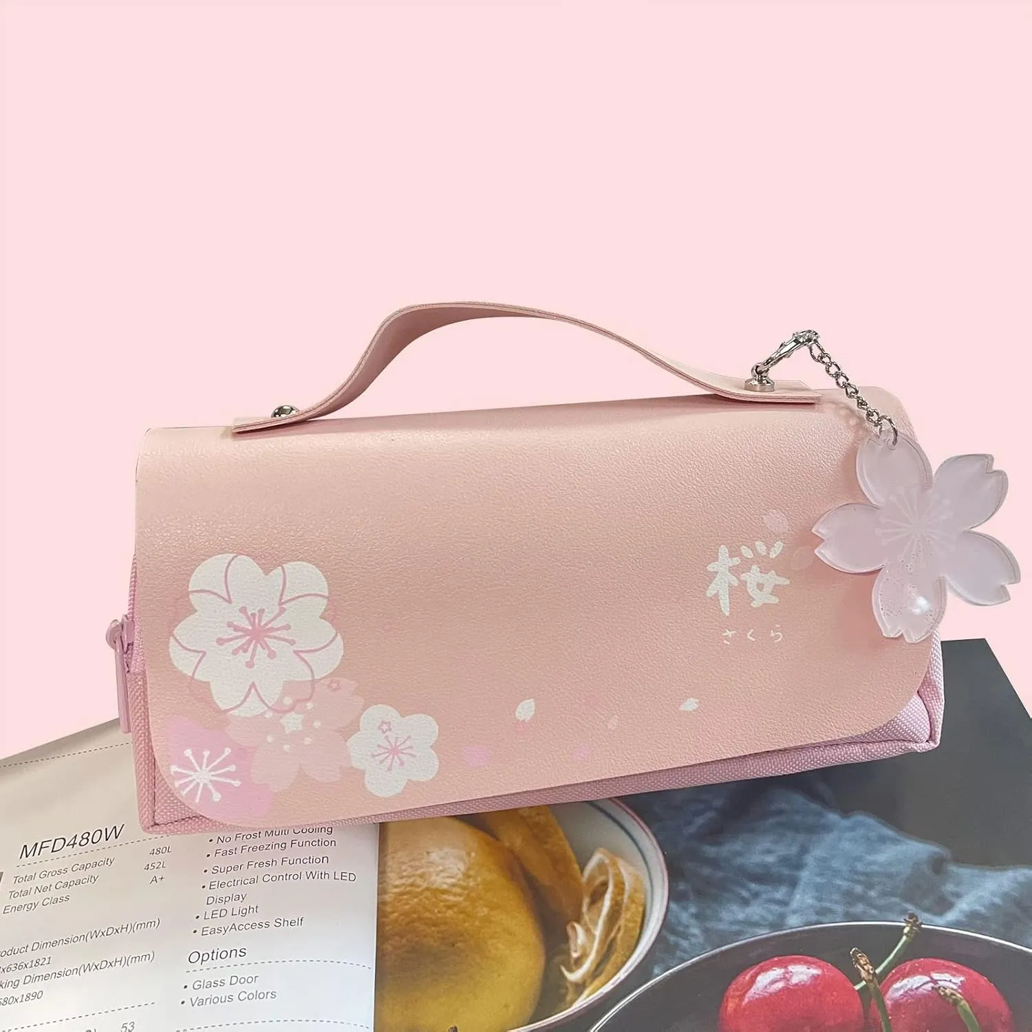 Kawaii Cherry Blossom Pencil Bag Pink Sweet Pencil Case Large Capacity Stationery Pouch School Supplies Makeup Bag