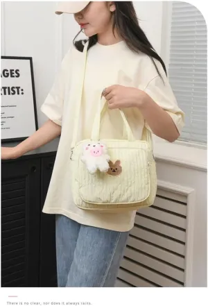 Kawaii Diaper Tote Bag Crossbody Bags with Cute Plush Large Capacity Travel Tote Bag Mother Storage Bag Shopping Bag