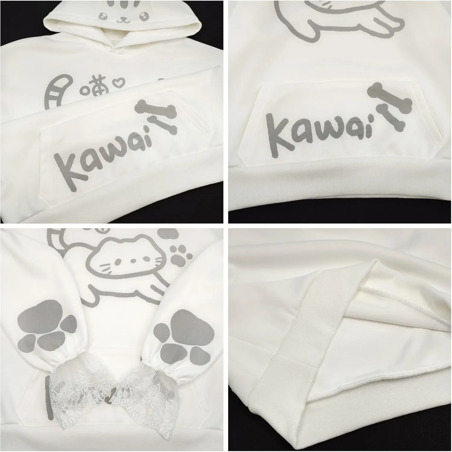 Kawaii Hoodie with Cat Ears Teens Japanese Cute Anime Cartoon Graphic Hooded Sweatshirt Fleece Pullover Tops
