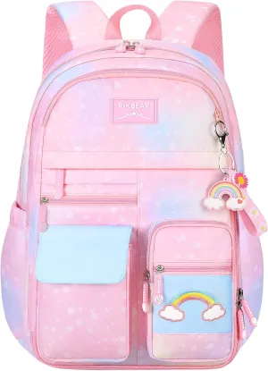 Kawaii School Backpack for Girls - Cute Pink Book Bags for Elementary, Primary & Middle School Students, Lightweight Kids Backpack