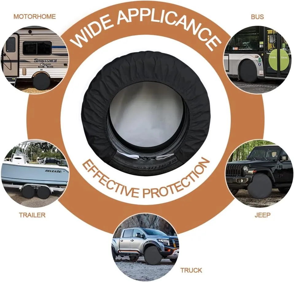 Kayme Rv Tire Covers 4 Pack, Travel Trailer Camper Truck SUV Motorhome Sun Rain Snow Protector, Waterproof Wheel Cover, Fit 33-35 Inch Tire Diameter/Black