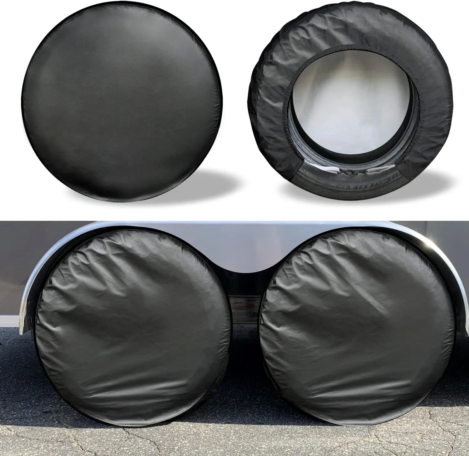 Kayme Rv Tire Covers 4 Pack, Travel Trailer Camper Truck SUV Motorhome Sun Rain Snow Protector, Waterproof Wheel Cover, Fit 33-35 Inch Tire Diameter/Black