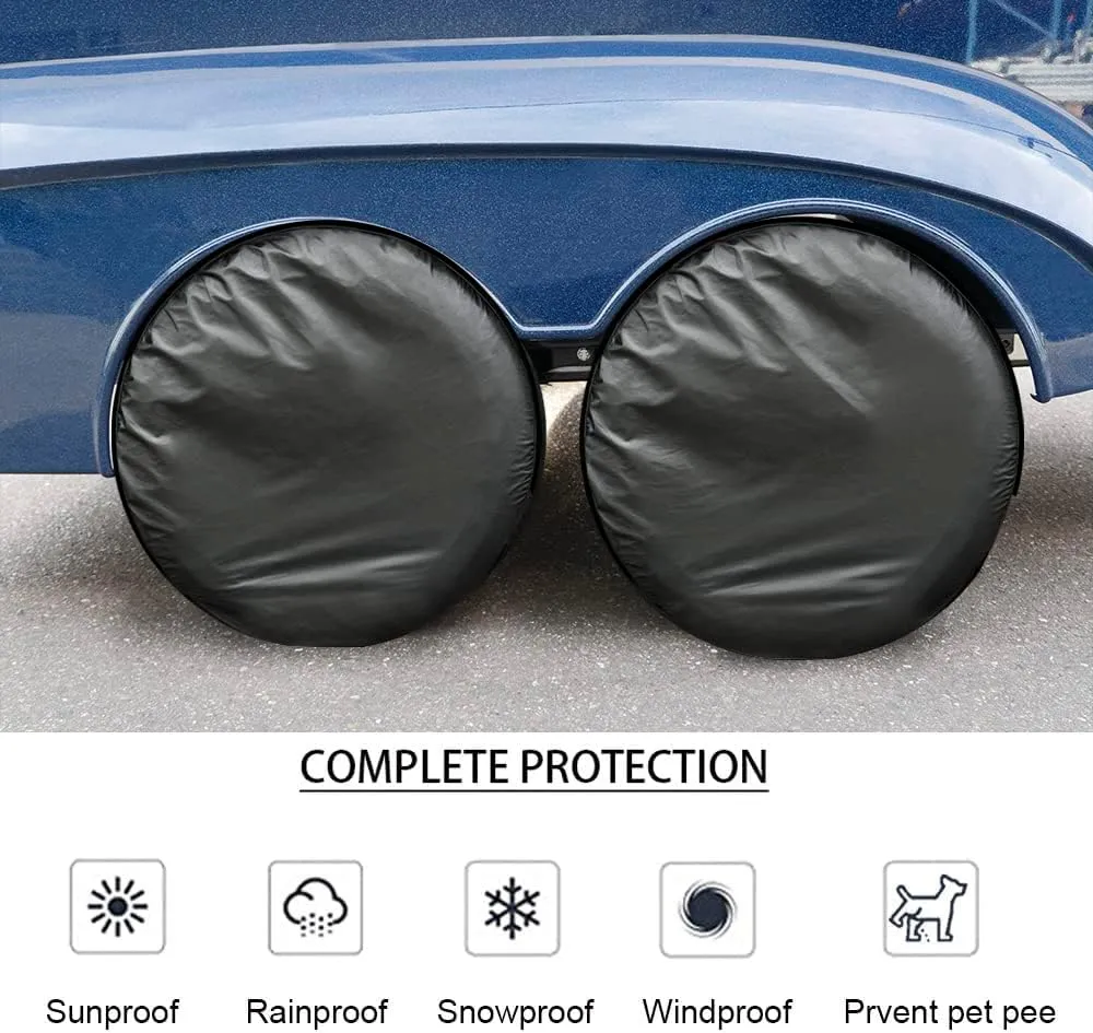Kayme Rv Tire Covers 4 Pack, Travel Trailer Camper Truck SUV Motorhome Sun Rain Snow Protector, Waterproof Wheel Cover, Fit 33-35 Inch Tire Diameter/Black