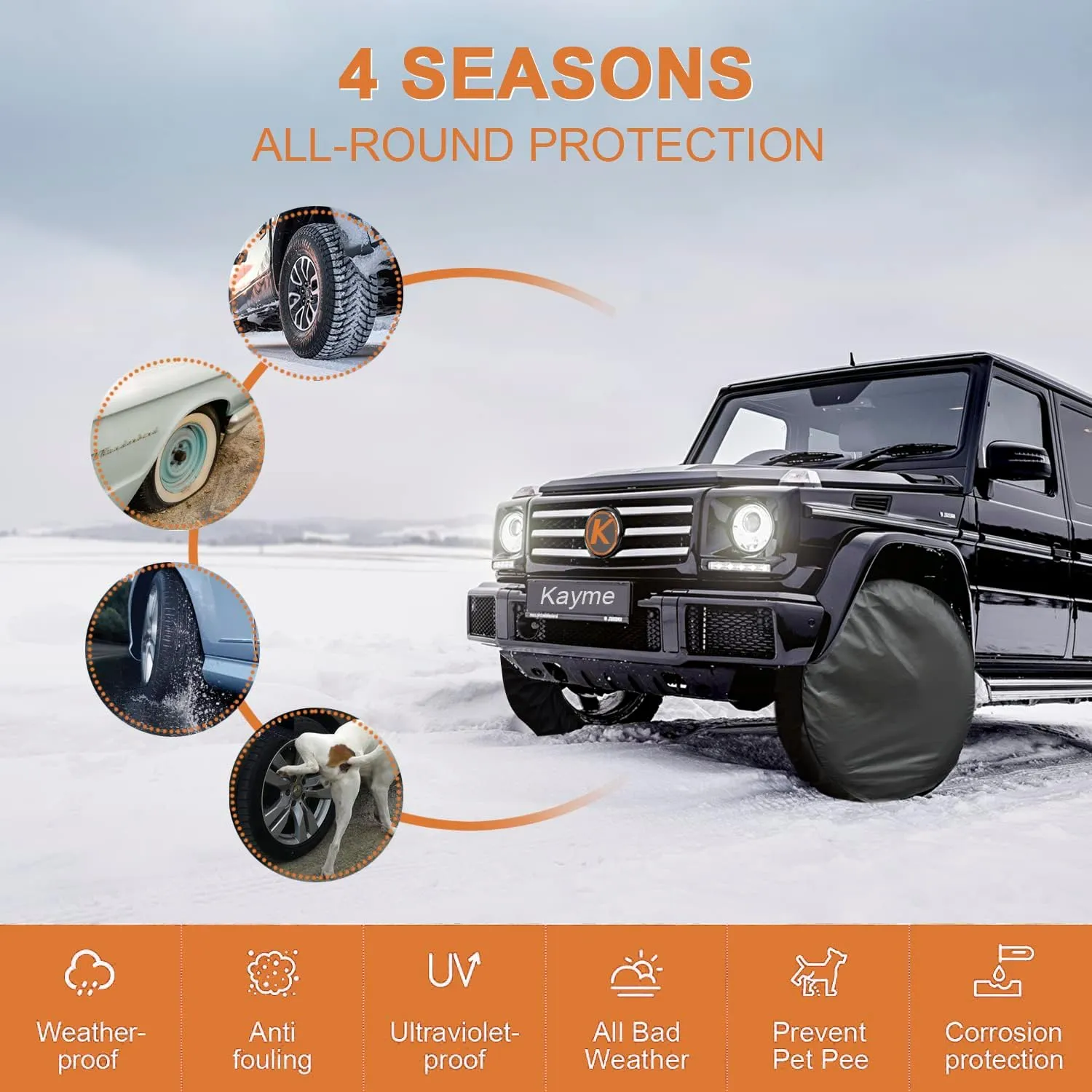 Kayme Rv Tire Covers 4 Pack, Travel Trailer Camper Truck SUV Motorhome Sun Rain Snow Protector, Waterproof Wheel Cover, Fit 33-35 Inch Tire Diameter/Black