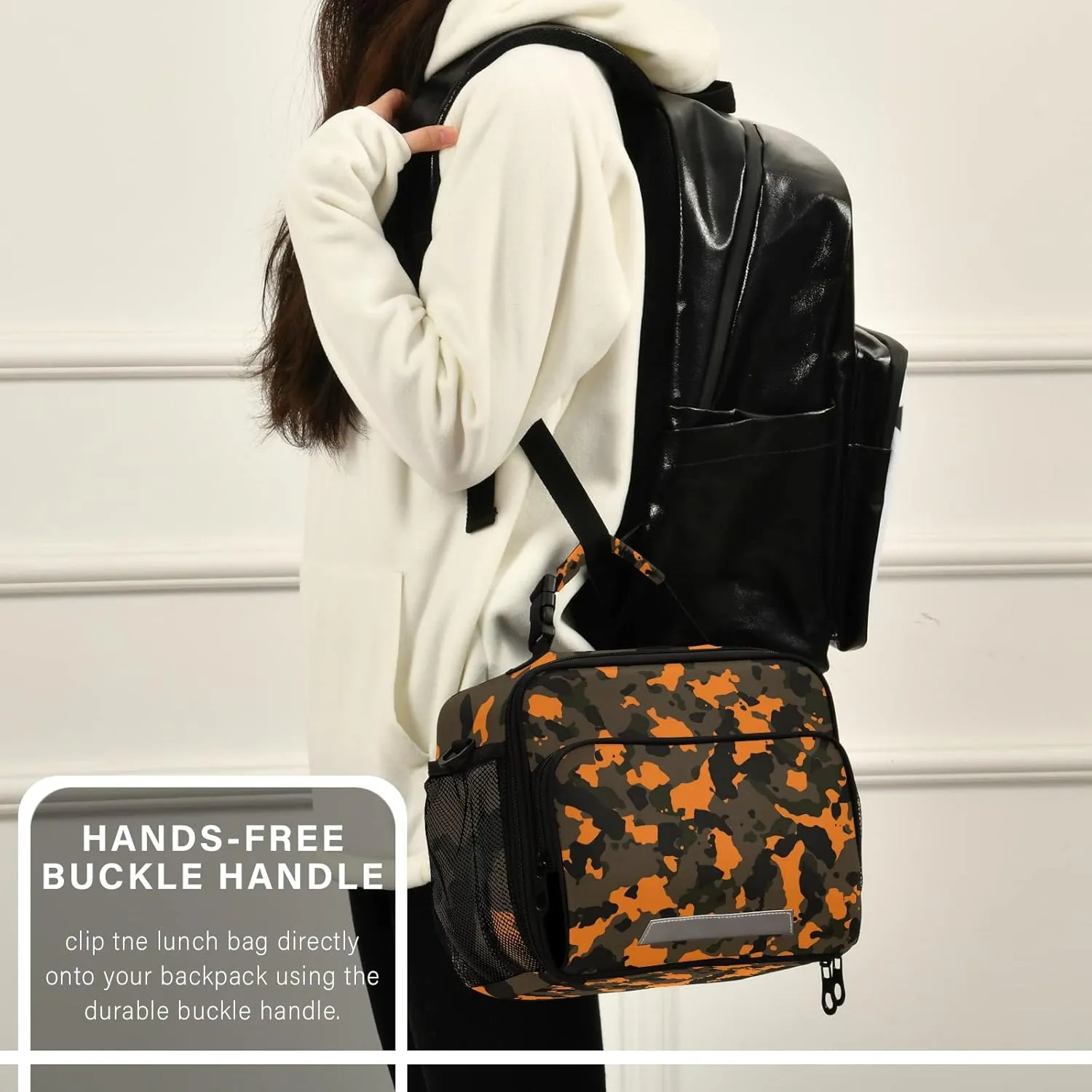 Kcldeci Orange and Brown Fashion Camo Lunch Bag for Women Men Insulated Lunch Box for Adult Reusable Lunch Tote Bag for Work, Picnic, School or Travel