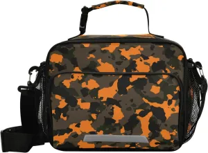 Kcldeci Orange and Brown Fashion Camo Lunch Bag for Women Men Insulated Lunch Box for Adult Reusable Lunch Tote Bag for Work, Picnic, School or Travel