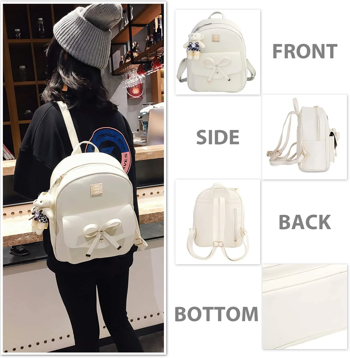 K.E.J. Mini Backpack Purse for Women Bowknot Leather Backpack 3-PCS Cute Small Backpack Purse for Ladies Shoulder Bag Casual Travel Daypacks
